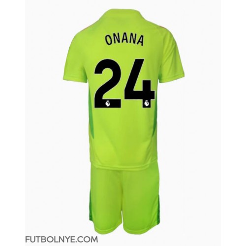 Camiseta Manchester United Andre Onana #24 Portero Visitante Equipación para niños 2024-25 manga corta (+ pantalones cortos)